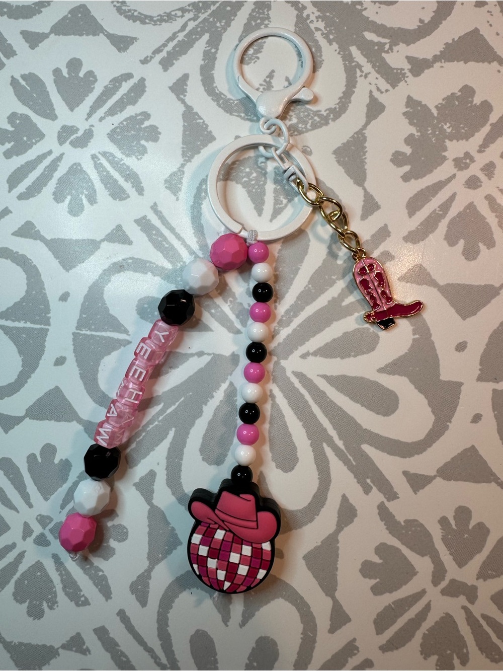 Pink Beaded Cowboy Hat Keychain Holder